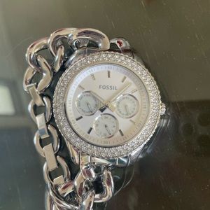 Fossil Silver Bedazzled Chain Watch